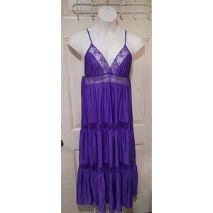 Vintage Nightgown BERNETTE NEW YORK  Purple Lace Long SEXY Lingerie M/L